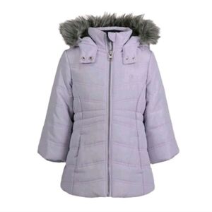 Calvin Klein Girls Purple Puffer Coat with Faux Fur Hood 2t Nwt